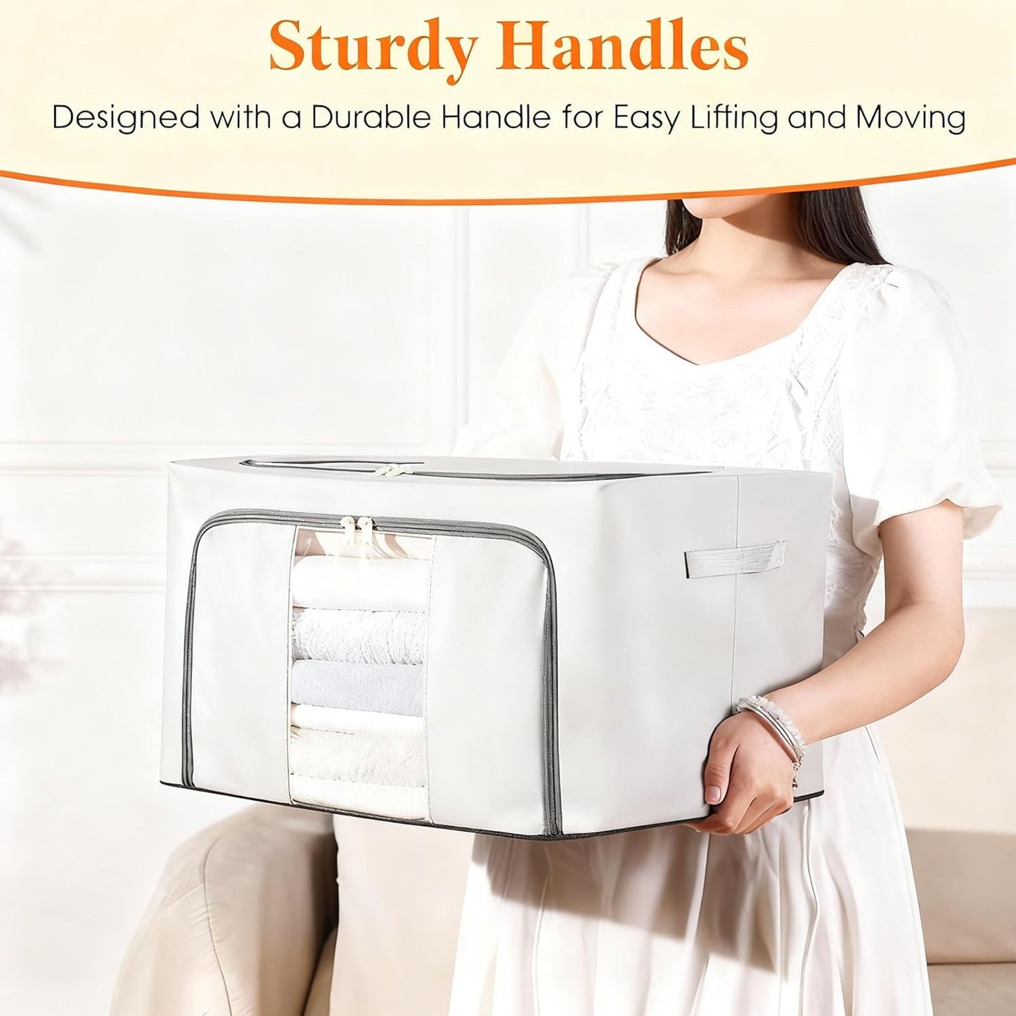 Sturdy Storage Box with Handle Lid Collapsible Fabric Organizer Chest Bins For Blankets Clothes Books 16 * 12 * 8inches