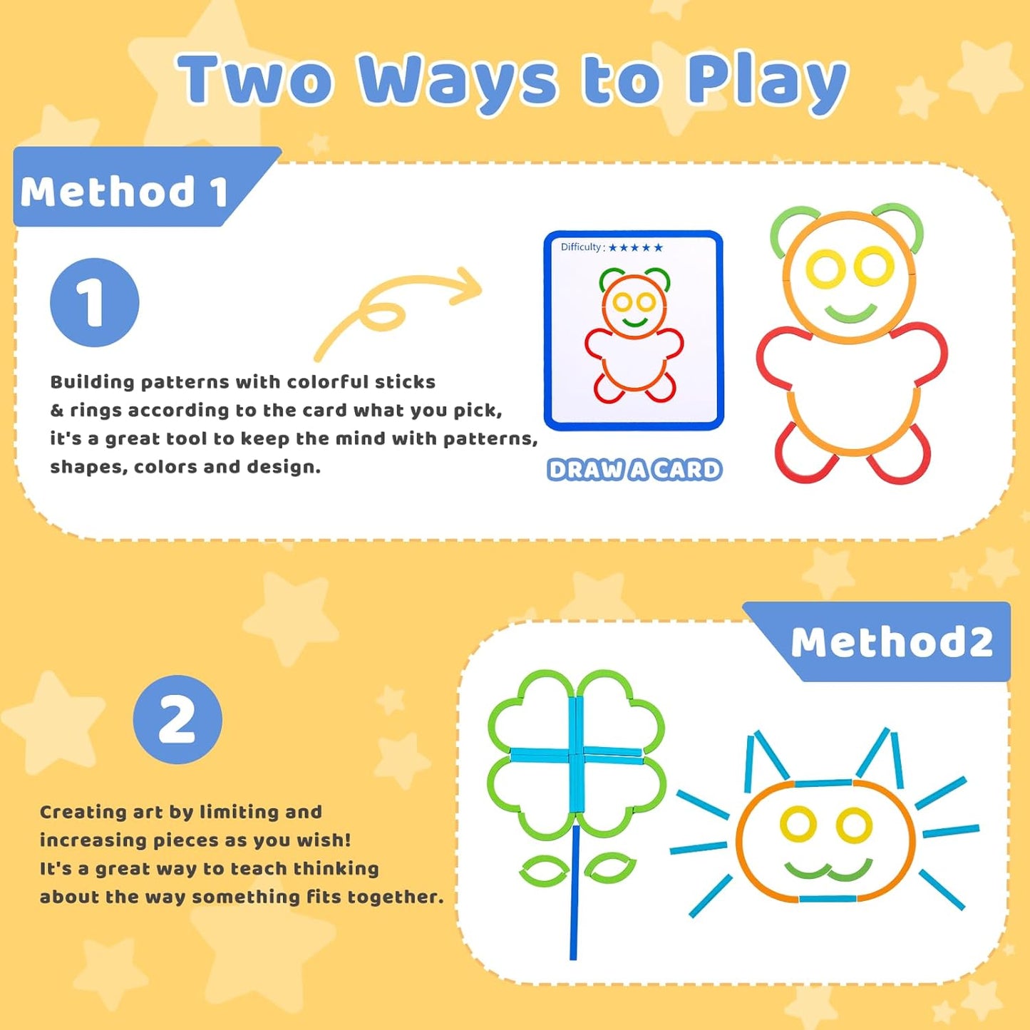 142pcs Wooden Pattern Blocks Montessori Smart Sticks Wooden Tangram Puzzle STEM Toy Activities Preschool Brain Teaser Montessori Toys Gift for 3 4 5 Years Old Kids Boys Girls