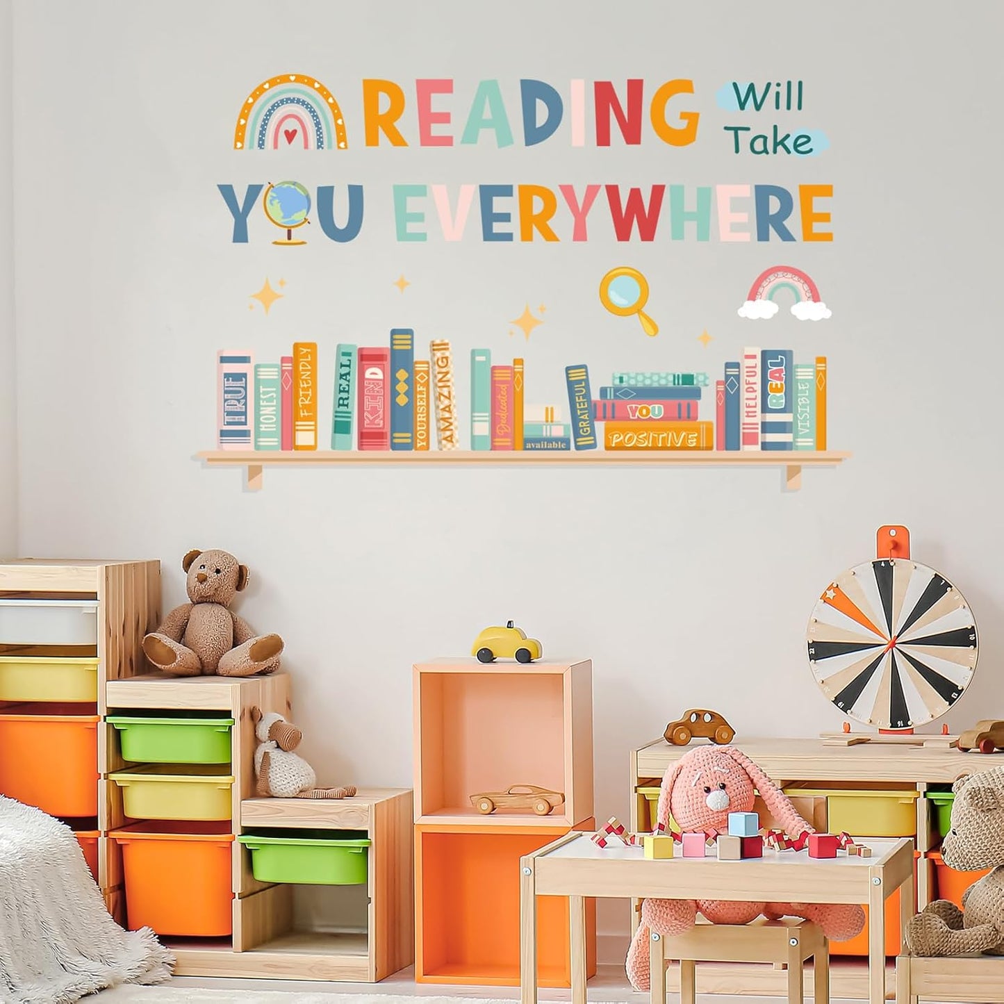 JarThenaAMCS 2 Sheets Back to School Hippie Boho Reading Wall Stickers Positive Quote Book Print Large Room Mural Decals for Classroom Library Decor, 11.8 x 35.4 Inch