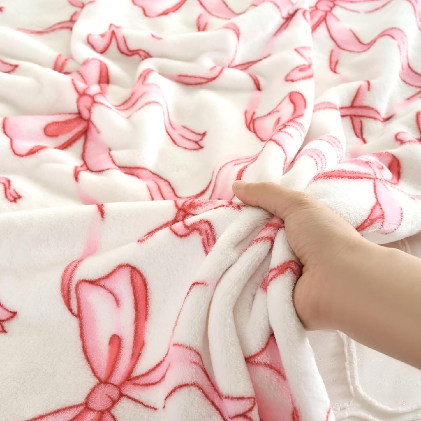 Pink Bow Throw Blanket –Easter Soft Fleece Blanket for Girls and Women, Coquette Aesthetic Room Decor for Bed, Couch, Chair, Preppy Bedroom or Gift, Cute Pink Bow Decor Blanket