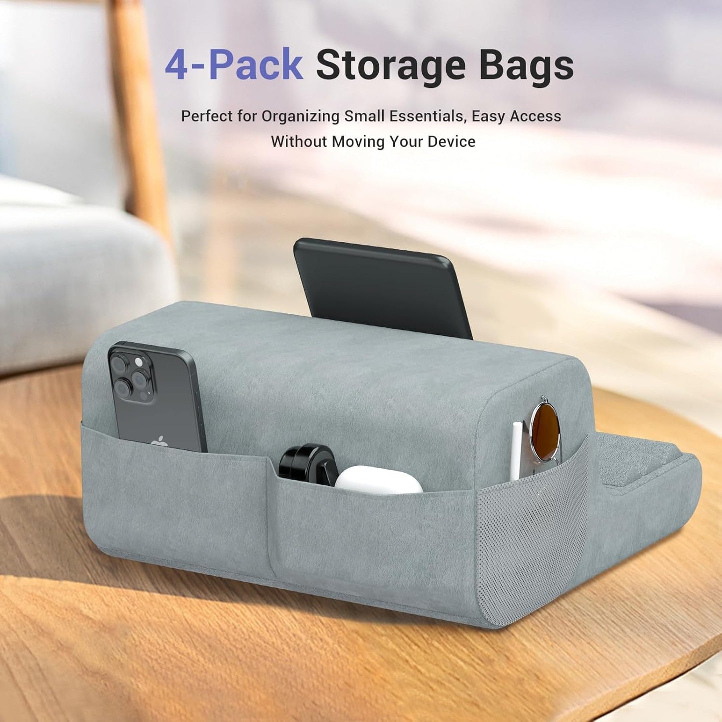 CoBak Memory Foam Tablet Pillow Stand - Fits 4-13" Tablets, for Kindle, for Apple iPad, Galaxy Tab, Phone - Lap Desk for Bed with 3 Viewing Angles & 4 Pockets for Accessories, Gray
