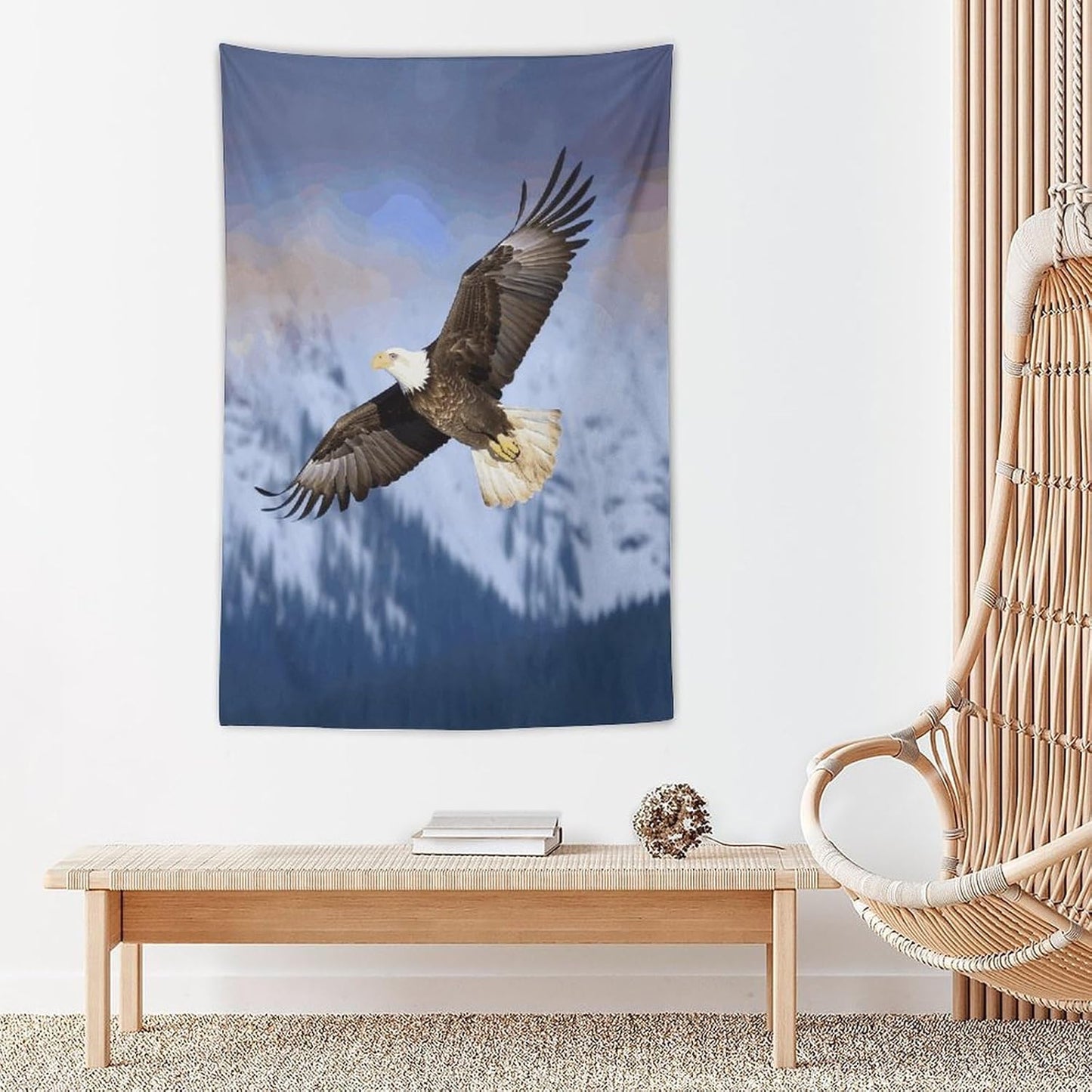FodPand Bald Eagle Flying Tapestry Anti-fading Wall Tapestry with Installation Kit Backdrop Banner Multipurpose Aesthetic Tapestries Boho Wall Art Hanging Decorative Blanket 40"x60"