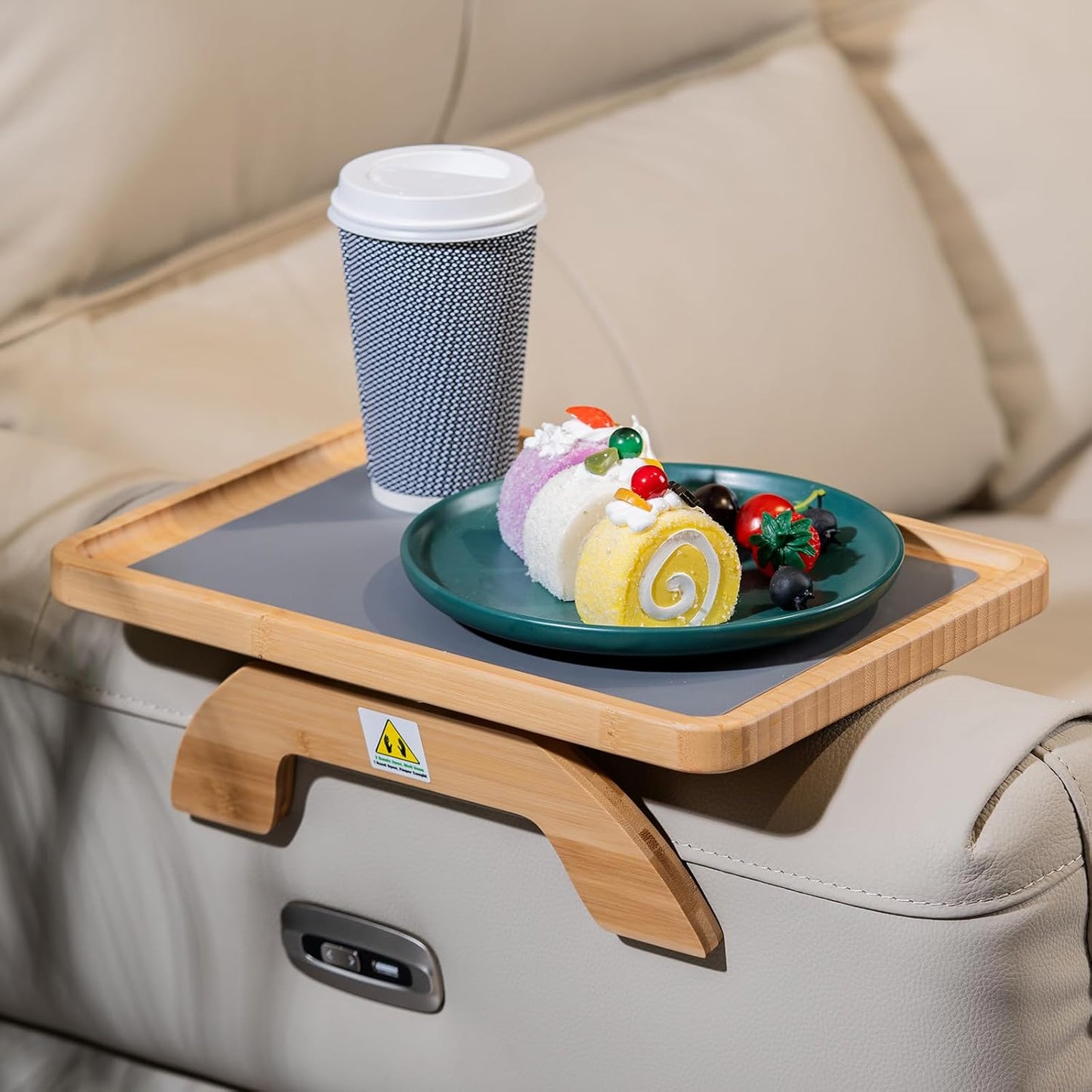 Couch Armrest Table, Foldable Bamboo Sofa Arm Tray for Couch with a Non-Slip Pad, Clip On Couch Arm Table for Remotes/Eatting/Drinks, Fits Sofa Armrest 3.5"-13.5" Natural