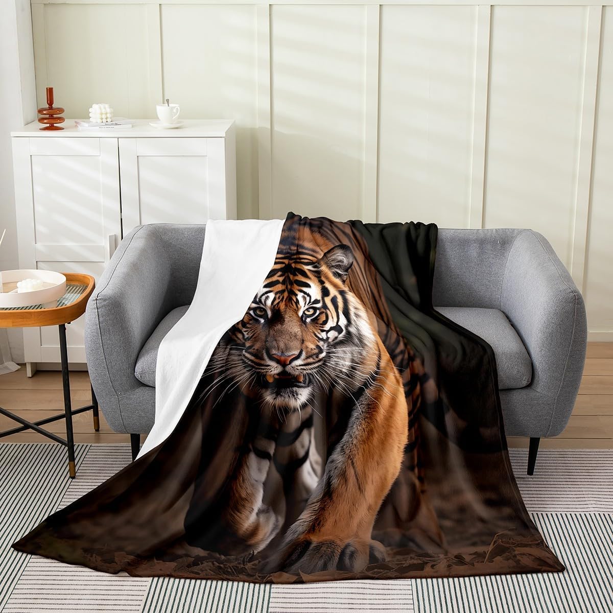 Feelyou Tiger All Season Bed Blanket Twin 60"x80" Wild Animal Flannel Fleece Throw Blanket for Sofa Couch Wildlife Fuzzy Blanket Room Decor Safari Cat Print Plush Blanket