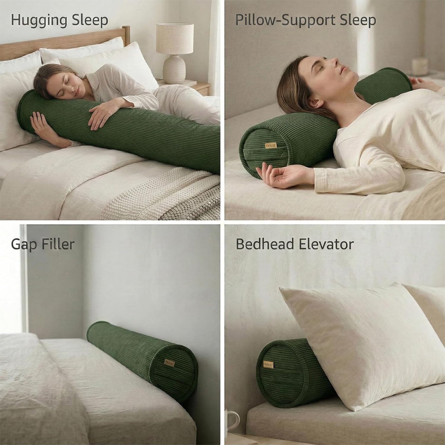 Cuddle Pillow – Corduroy Long Body Pillow for Adults, Cozy Bolster Pillow for Bed, Soft & Supportive for Relaxing Sleep,47 x 7.87 Inches,Avocado Green