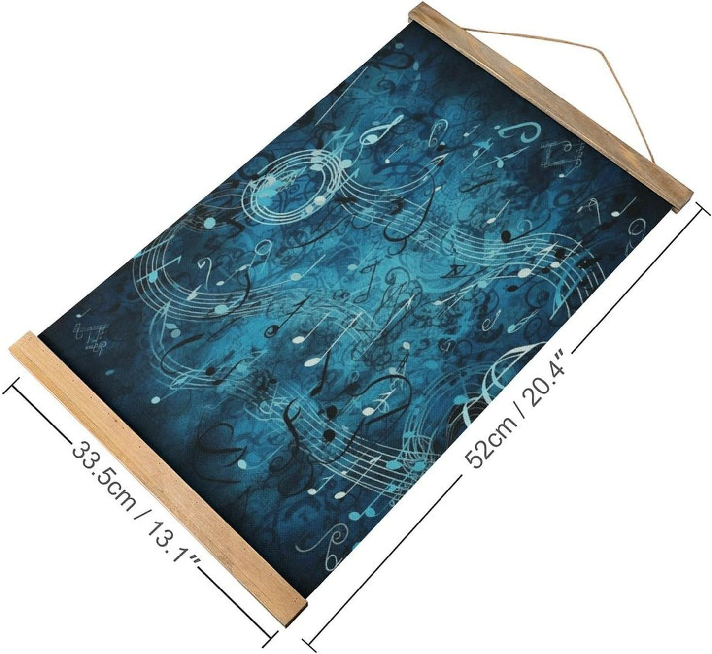 Vintage Blue Musical Notes Poster with Wooden Frame Personalized Linen Hanging Scroll Painting Rustic Wall Hanging Illustrative Modern Artwork Decor for Home Living Room Bedroom Office
