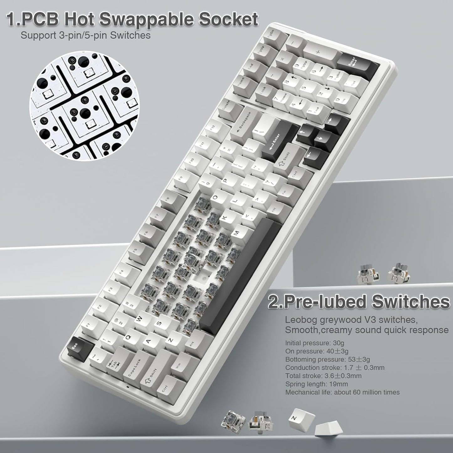 AULA F99 Wireless Mechanical Keyboard,Tri-Mode BT5.0/2.4GHz/USB-C Hot Swappable Custom Keyboard,Pre-lubed Linear Switches,RGB Backlit Computer Gaming Keyboards for PC/Tablet/PS/Xbox