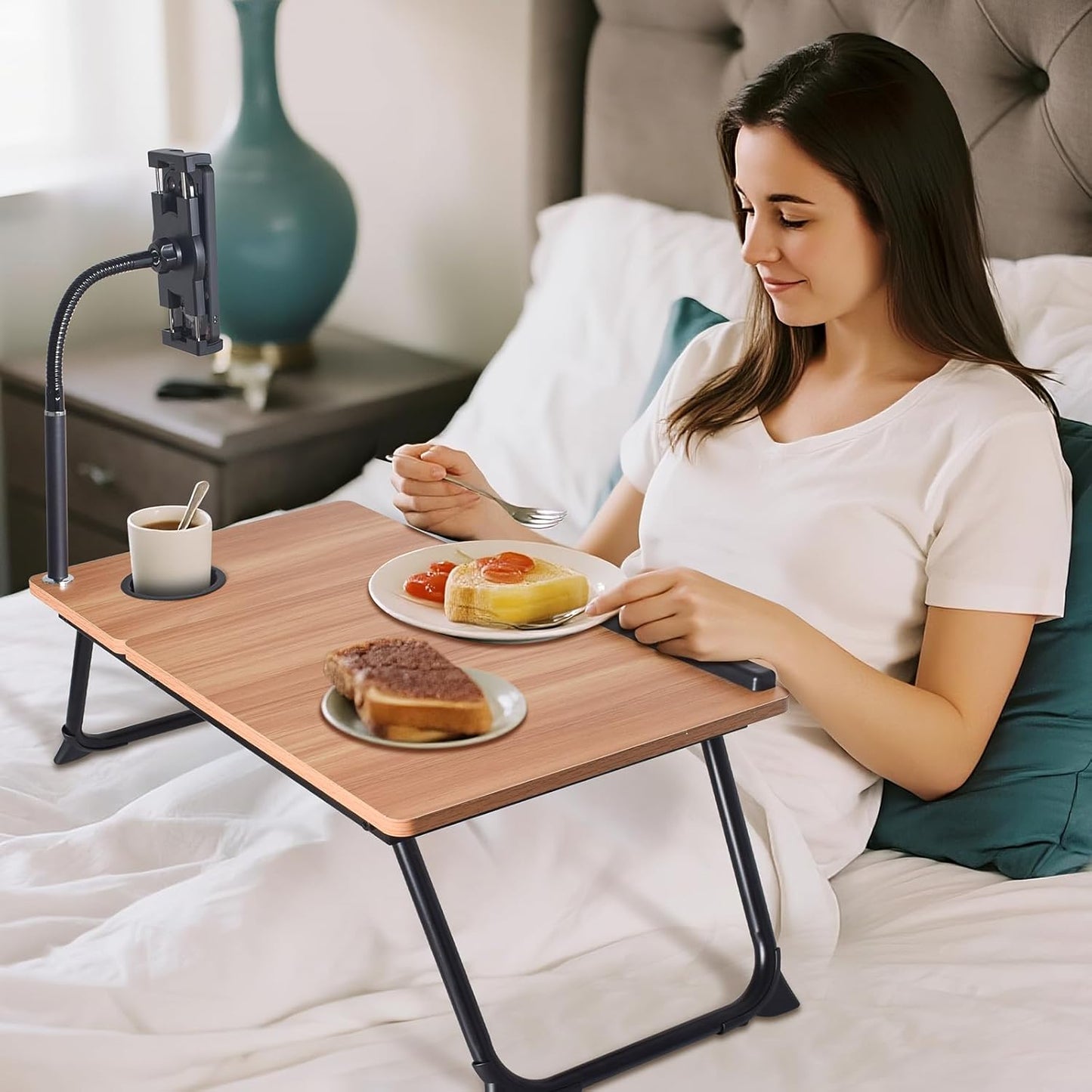 wishacc Lap Desk for Bed, Laptop Desk with Adjustable Tablet Stand, Sturdy Metal Frame Bed Desk, Foldable Laptop Bed Tray Table for Adults Couch Sofa, Portable Lap Desk for Laptop & Phone Slot