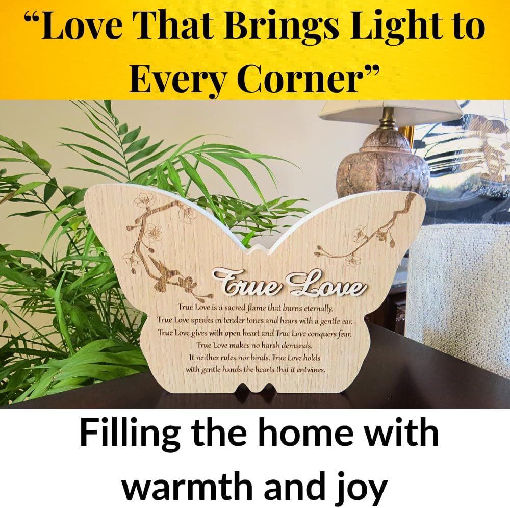 UNIDECO Wooden Butterfly Wall Décor, 8.75 Inch True Love Gift from Mom, Butterflies Shaped Hanging Decoration, Wood For Home Room Shelve, Family Friends Live Life, Laugh Quote