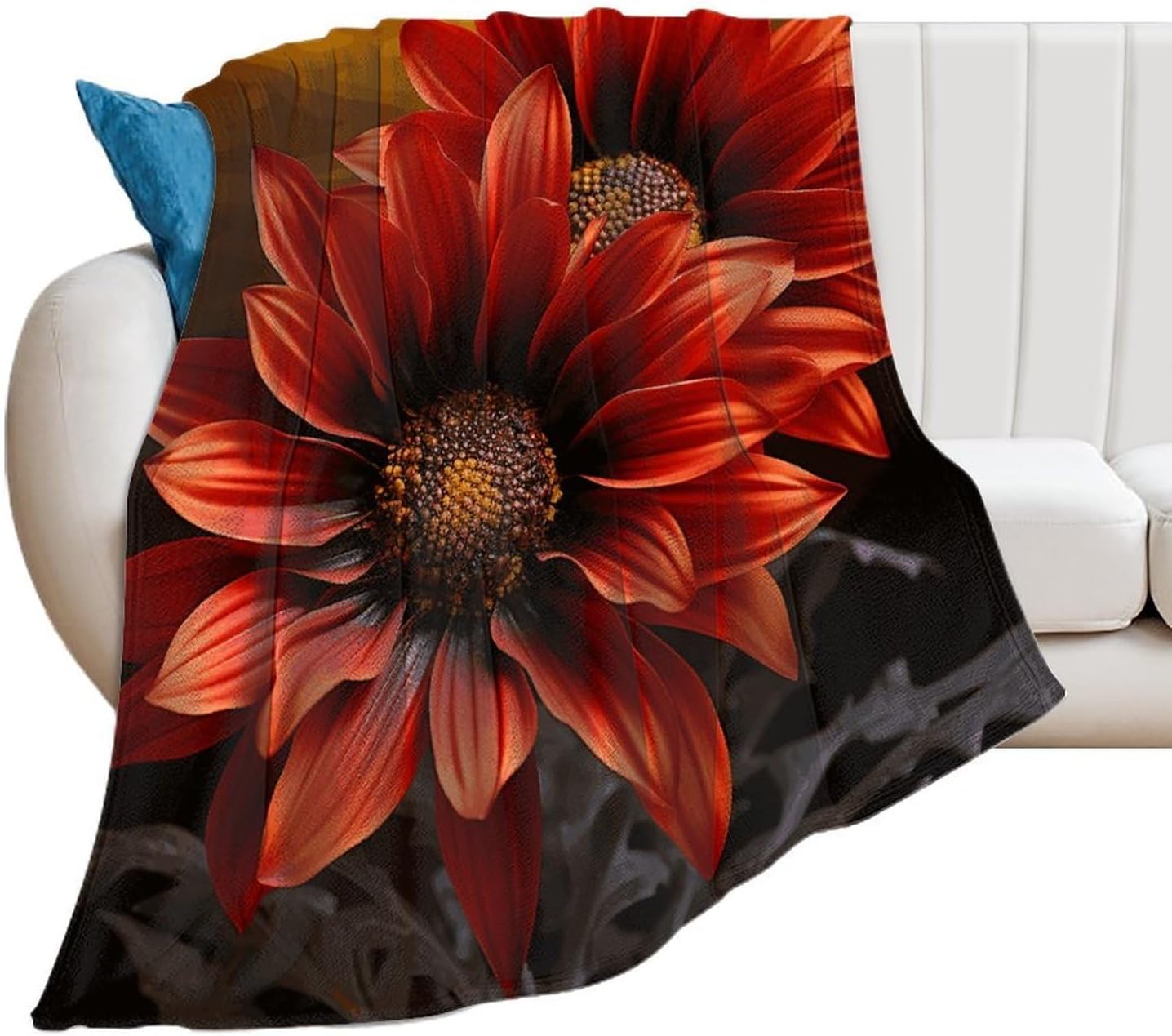 Custom Flannel Fleece Throw Blanket for Adults 40x50 Lightweight Red Sunflower Bedtime Blanket Soft Warm Blankets for Bed Couch Sofa Camping Picnic Wedding Gift Winter Home Decoration