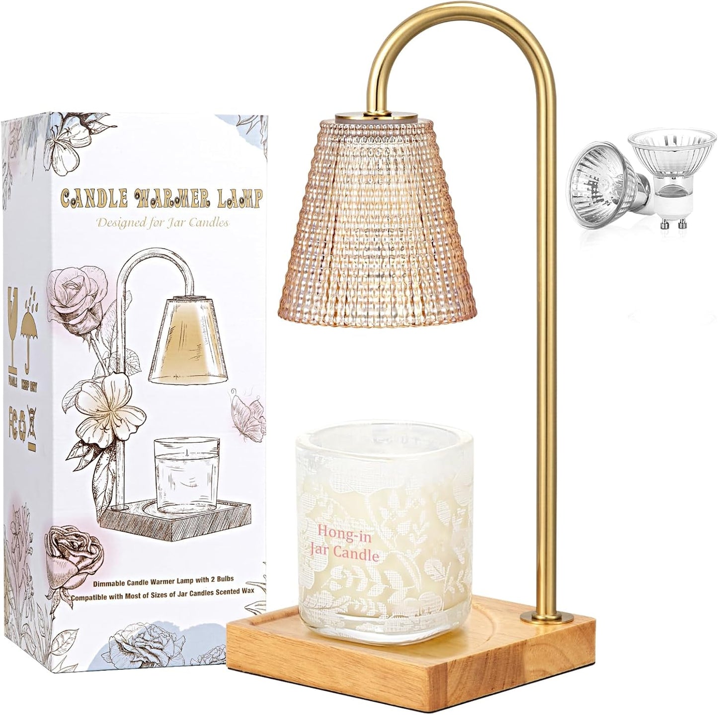Amber Candle Warmer Lamp-Dimmable Candle Lamp with Timer, Christmas Birthday Gifts for Women, House Warming Gifts for New Home Bedroom Decor, Vintage Wax Warmer for Scented Wax