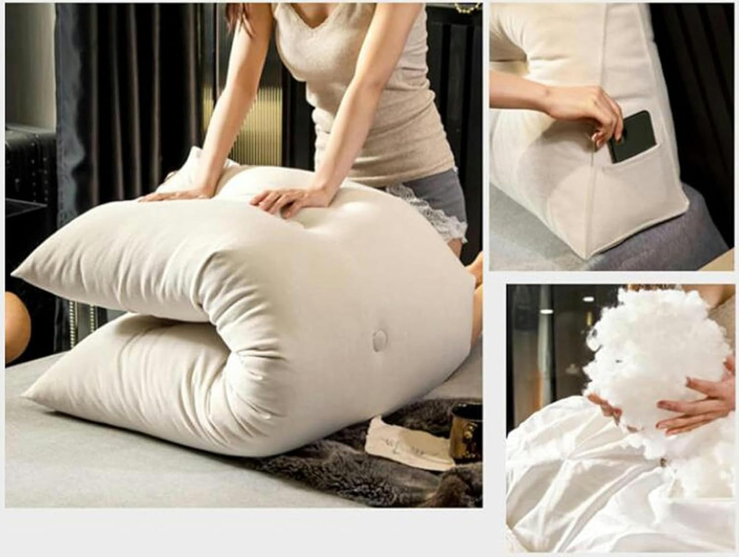 Wedge Pillow Large Lumbar Support Cushion for Bed Headboard Sofa, Back Positioning Backrest, Soft Reading Pillow with Pocket and Removable Washable Cover