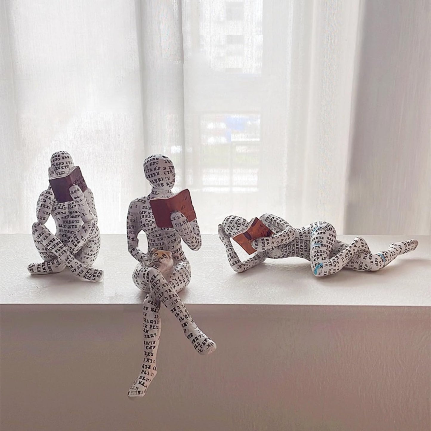 Reading Figurine Bookshelf Decor, Creative Abstract Thinker Statue, Home Office Modern Shelf Desk Book Decoration