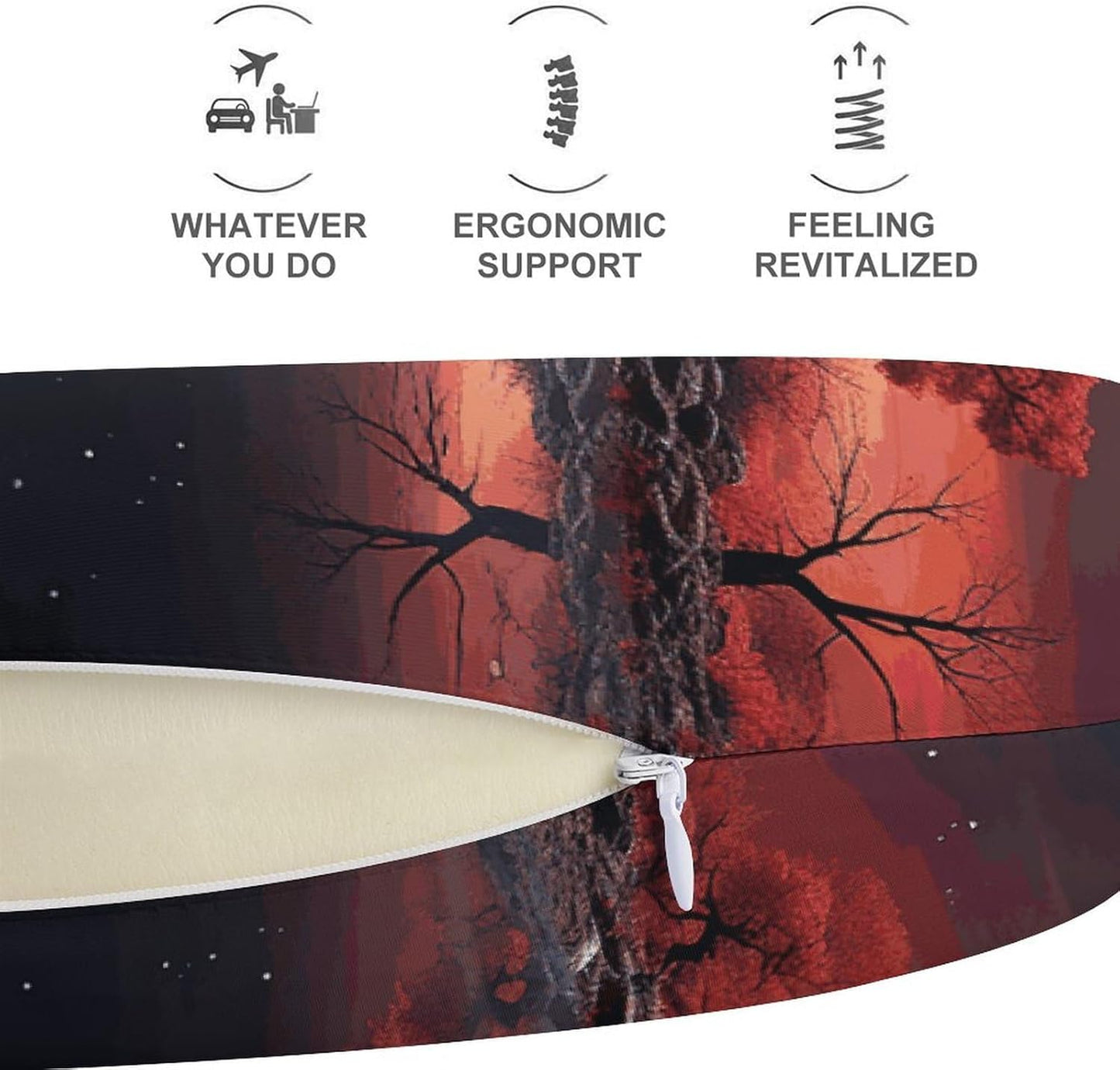 Red Tree Lake Moon Neck Pillow Memory Foam U Shaped Pillows Portable Pillows for Shoulder Travel Head Support Pillow with Concealed Zipper for Airplane Car Home Office
