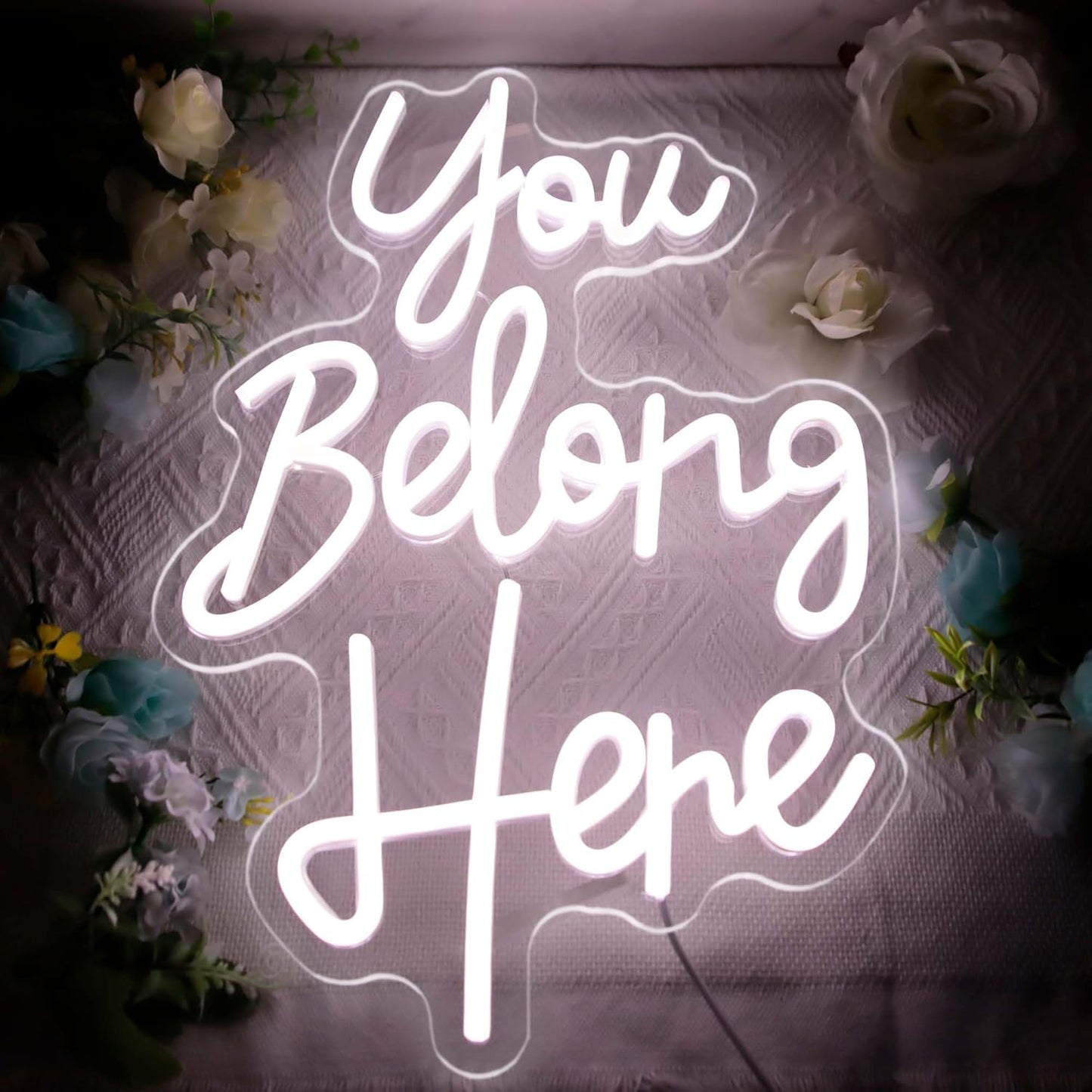 Allball You Belong Here Neon Signs for Wall Decor, Motivational Neon Light USB Dimmable LED Inspirational Neon Light, for Studio Classroom Read Sign Salon Bar Home Party Decor(16.1 * 10.6 In)