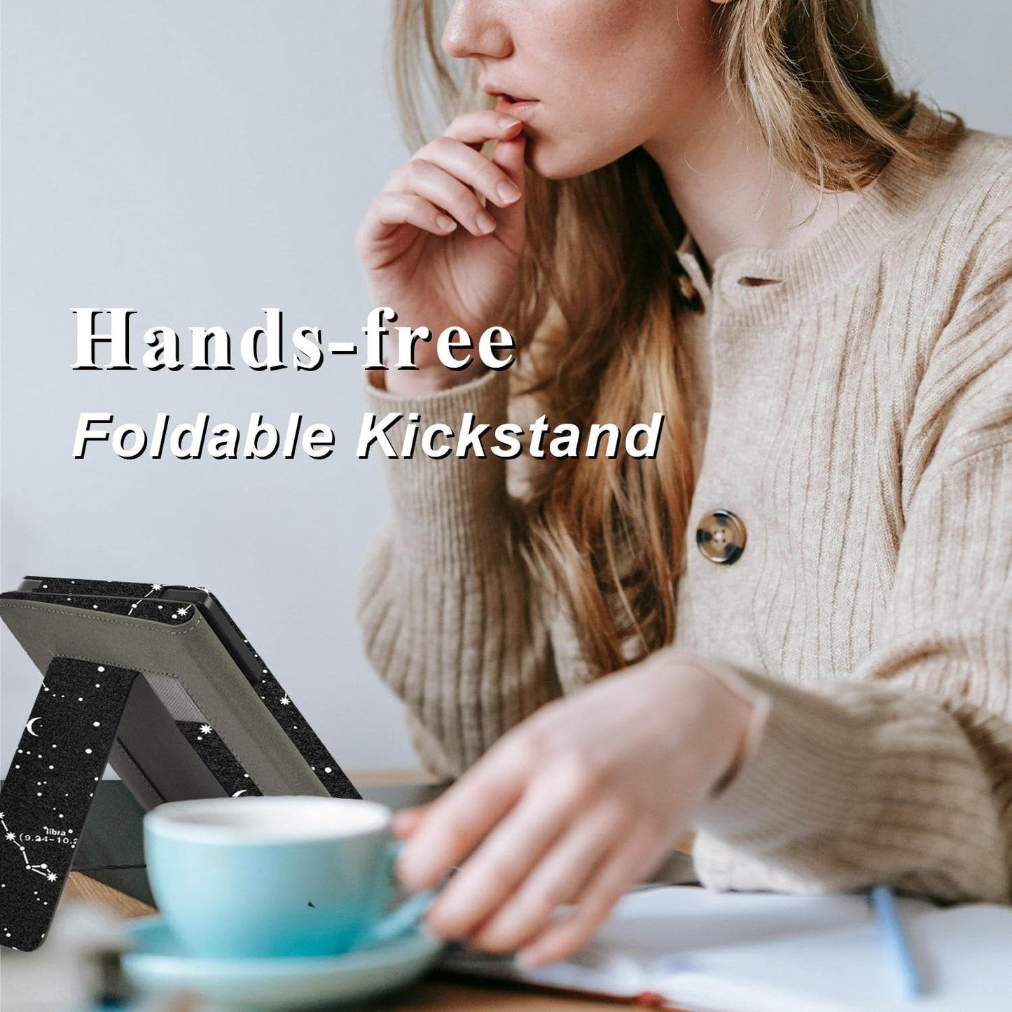 Stand Case for 7" Kobo Libra Colour (2024) / Kobo Libra 2 (2021) eReader,Durable PU Leather Cover with Auto Sleep Wake, Card Slot, Hand Strap Feature,Compatible with Model N428 & N418,Constellation