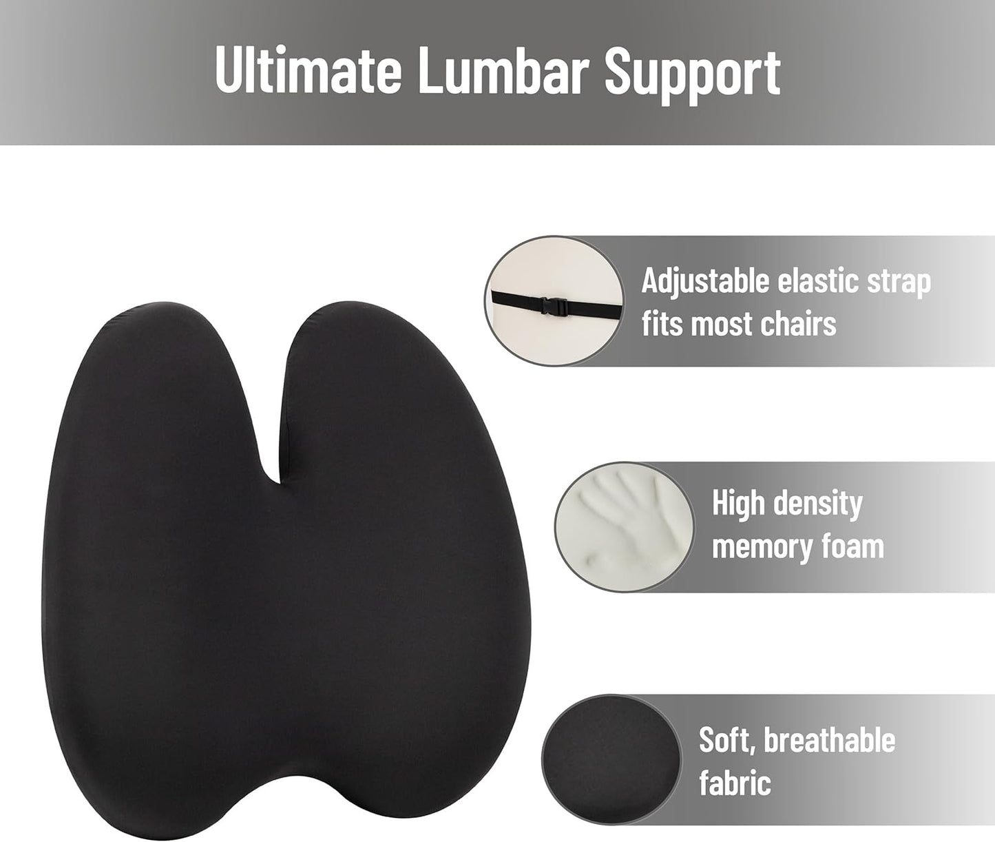 Mind Reader Lumbar Support Pillow with Air-Cloud Technology, Office Chair Back Cushion, Memory Foam, Black