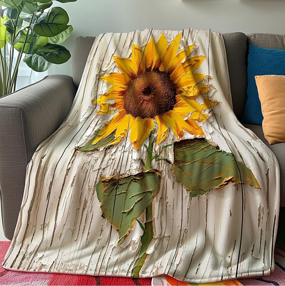 Sunflower Gifts Blankets for Women Yellow Flower Throw Blanket Floral Print Blanket Sunflower Bedding Warm Soft Flannel for Woman Bed Sofa Couch (50 in x 60 in)