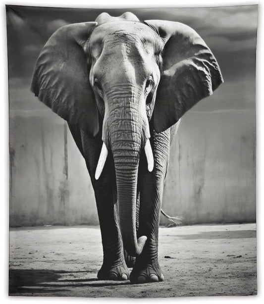 FodPand Black And White Elephant Tapestry Anti-fading Wall Tapestry with Installation Kit Backdrop Banner Multipurpose Aesthetic Tapestries Boho Wall Art Hanging Decorative Blanket 50"x60"