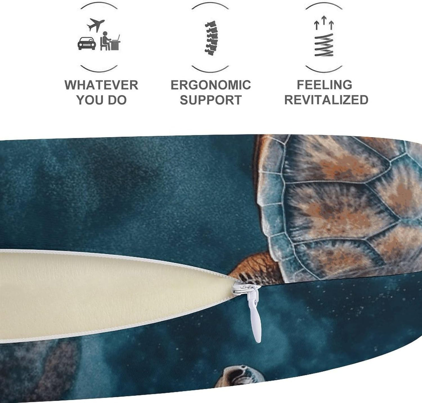 Turtle Swimming in The Sea Neck Pillow Memory Foam U Shaped Pillows Portable Pillows for Shoulder Travel Head Support Pillow with Concealed Zipper for Airplane Car Home Office