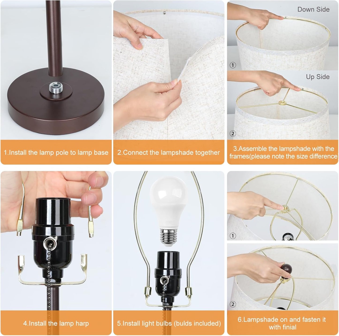 Table Lamps Set of 2, 22" to 30"Adjustable Height Bedside Lamps for Living Room 3 Color Temperatures Tall Nightstand Lamps Modern Brown Table Lamp for Bedroom Office End Table (Bulbs Included)