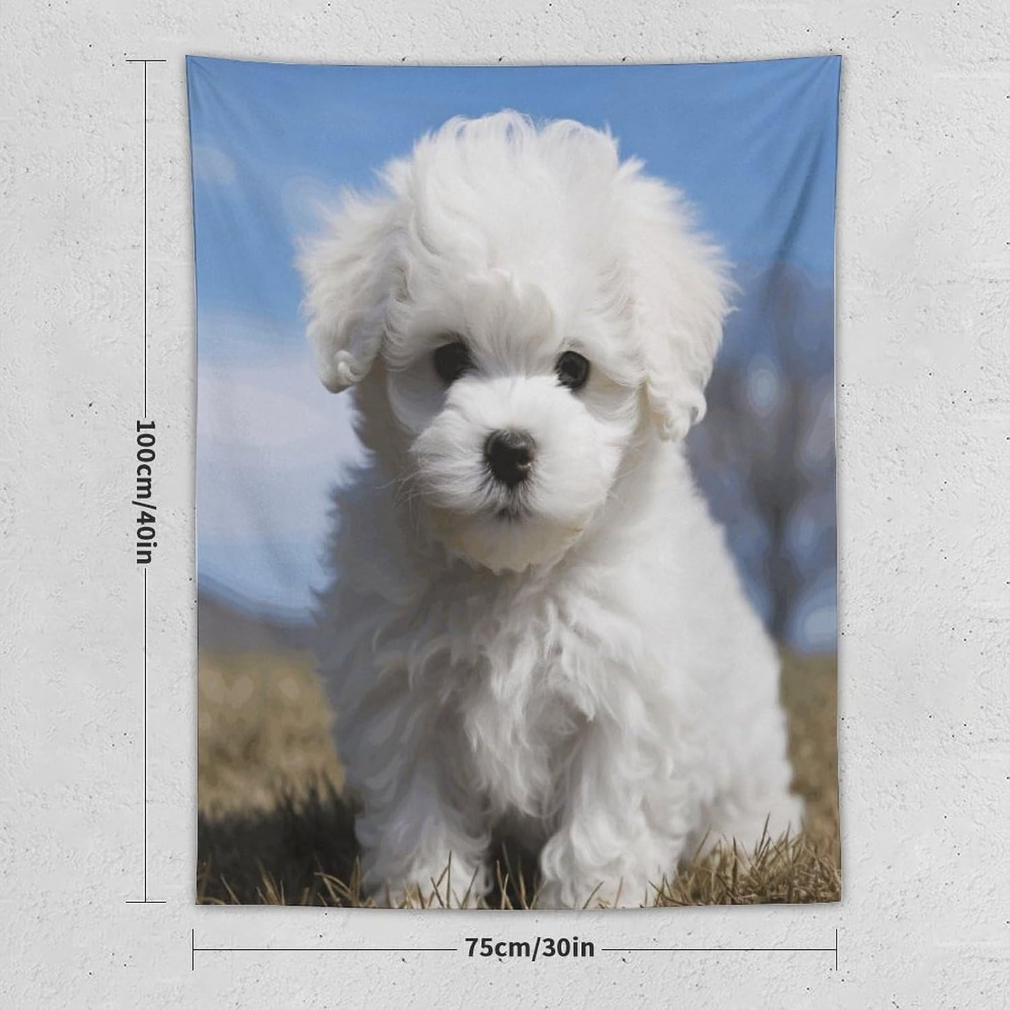 FodPand Bichon Frise Dog Tapestry Anti-fading Wall Tapestry with Installation Kit Backdrop Banner Multipurpose Aesthetic Tapestries Boho Wall Art Hanging Decorative Blanket 30"x40"