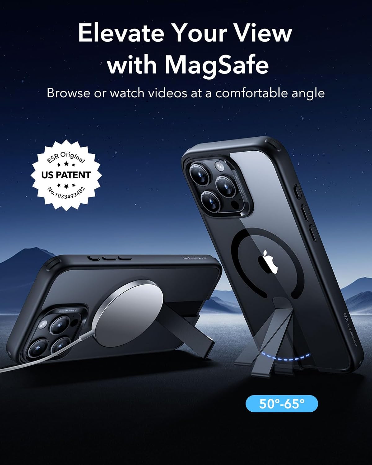 ESR for iPhone 16 Pro Max Case with Kickstand, Military-Grade Shockproof Protection, Magnetic Fully Adjustable Flickstand Phone Case, Compatible with MagSafe Accessories, Boost Series, Clear Black