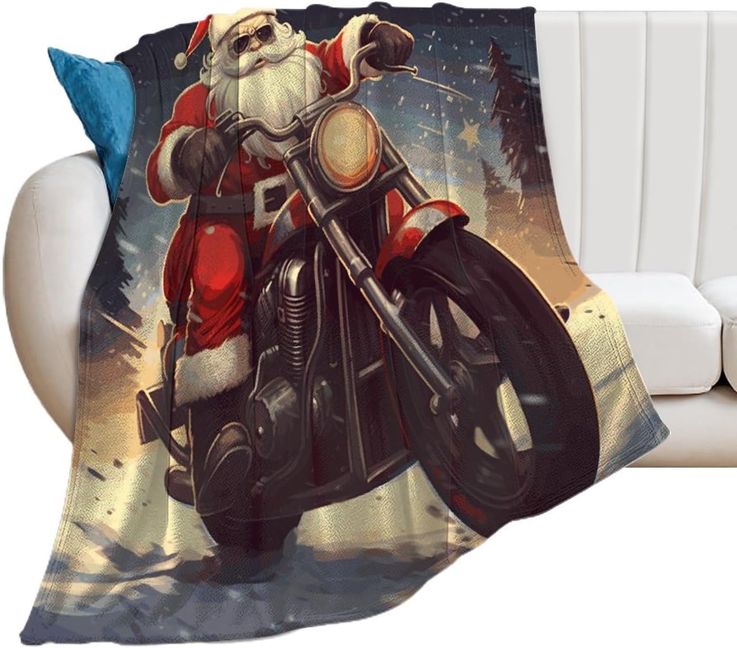 Santa Claus Biker Riding Blanket Super Soft Lightweight Throw Blanket Cute Cozy Warm Bed Blanket Decorative Fuzzy Blanket All-Season Home Decor Gift for Sofa Couch Living Room 30"*40"（76 * 100cm）