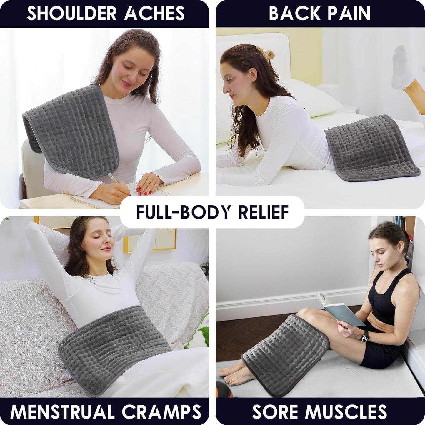 DAILYLIFE Heating Pad for Back Pain Relief, 17"x33" Large Size Electric Heated Pad with Overheating Protection, 6 Heating Settings and UL Certified, Auto-Off and Machine Washable, Gray