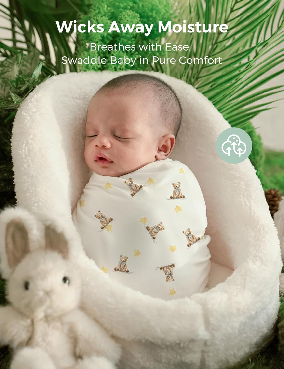 Momcozy Muslin Swaddle Blankets, Breathable and Skin-Friendly Receiving Blankets, Best Wishes Swaddle Blanket Shower Gifts & Baby Registry Essentials, Large 47"x47", Cuddle Buddies