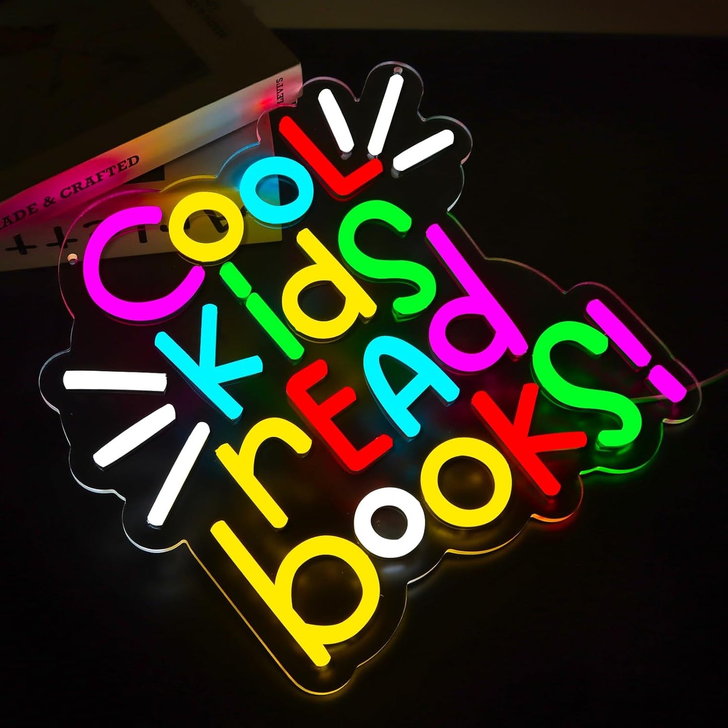 Cool Kids Read Books Neon Signs Classroom Encourage Neon Lights Wall Decor,Positive Affirmation Motivational Quote,GIft Art for Boys Girls Kids,Friends,Family-12.64 x 12.2 IN-USB Powered-Acrylic