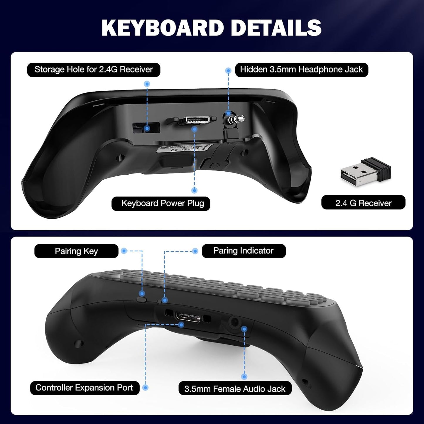 MoKo RGB Backlight Keyboard for Xbox One Controller, Xbox Series X/S, Wireless Chatpad Keypad w/ 2.4G Receiver, Xbox Accessories for Xbox One S/Elite