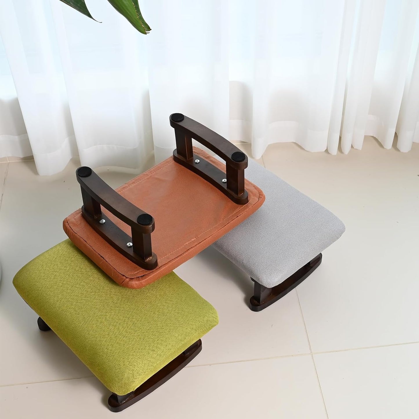 Small Footstool Office Under Desk Ottoman Padded Hassock 16.1"(41cm) x 6.7"(17cm) with Wooden Legs Modern Living Room Bedroom Work Nail Salon Compact Footrest Stool Relaxation Rest Foot Stool (Grey)