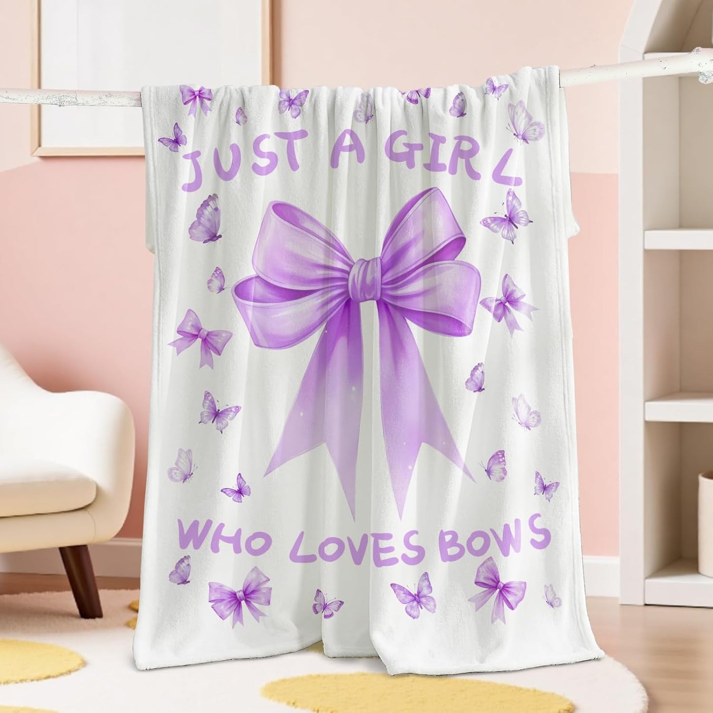 Bow Throw Blanket 60x50Inch Preppy Blanket Purple Bow Aesthetic Throw Blanket Coquette Flannel Soft Bow Plush Preppy Room Decor for Girls Women Birthday