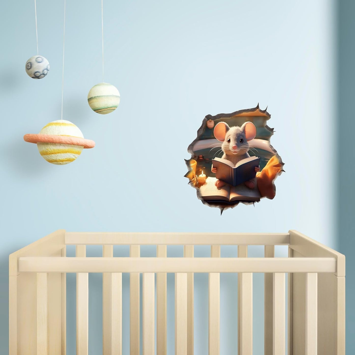 Mouse Reading Book Wall Murals Peel and Stick for Kids Room, Classroom Wall Decor - 3D Effect Wall Mural, Ideal Wall Stickers & Murals, Decorative Decal for Educational Spaces Design 1