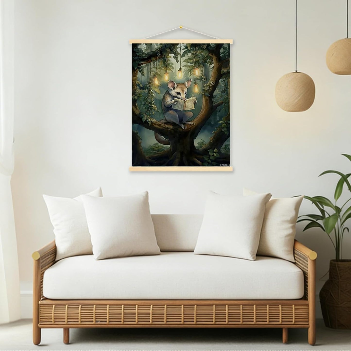 Canvas Print Wall Art Vintage Dark Academia Possum Reading Art Poster Vintage Abstract Artwork Aesthetic Home Decor for Living Room Bathroom Bedroom Wall Art Framed 12x16inch