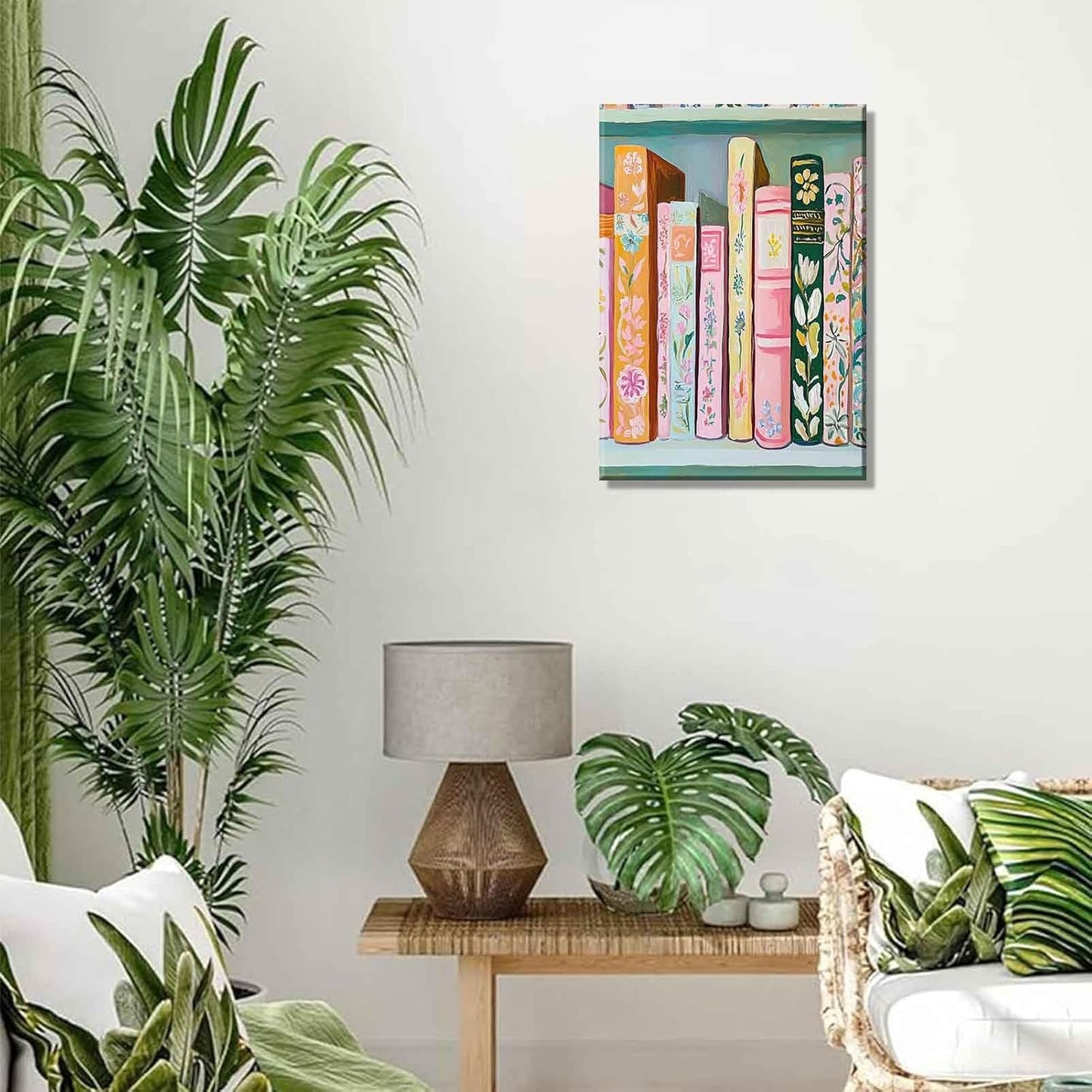 Pastel Book Canvas Wall Art Modern Study Colorful Books Decor Pictures Girl Reading Bookworm Nook Paintings Poster Prints for Home Decoration Classroom Bathroom Bedroom Living Room Decoration