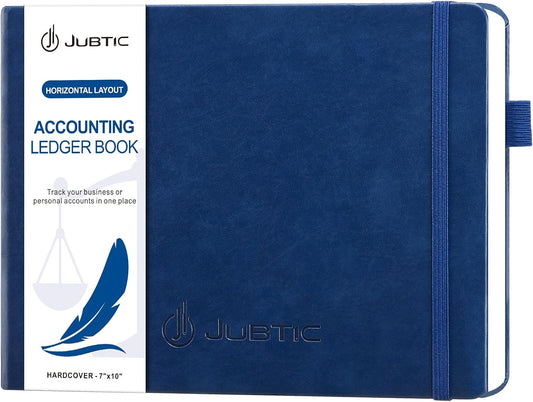 JUBTIC Accounting Ledger Book Horizontal - Expense Tracker Notebook & Columnar Journal, Financial Ledger Books for Small Business & Personal Bookkeeping(7”x10”,Navy Blue)