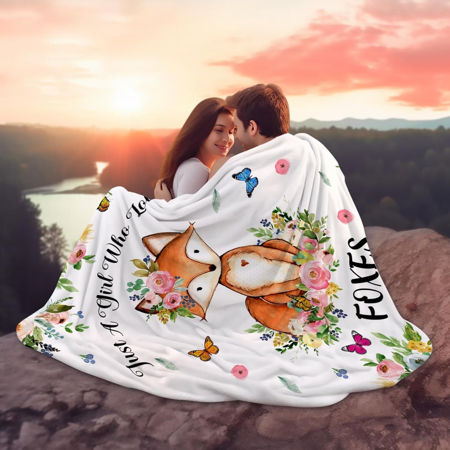 Cute Fox Blanket Just A Girl Who Loves Fox Flannel Throw Blankets Bed Bedding Couch Decor Gifts for Kids Boys Girls Toddler Adults 80"x60"