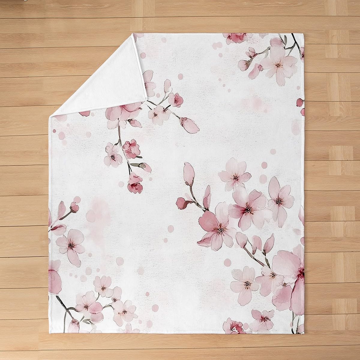 Erosebridal Cherry Blossoms Throw Blanket 40x50 Inch for Bedroom Living Rooms Sofa Couch,Japanese Floral Fleece Blanket,Oil Painting Watercolor Flannel Blankets