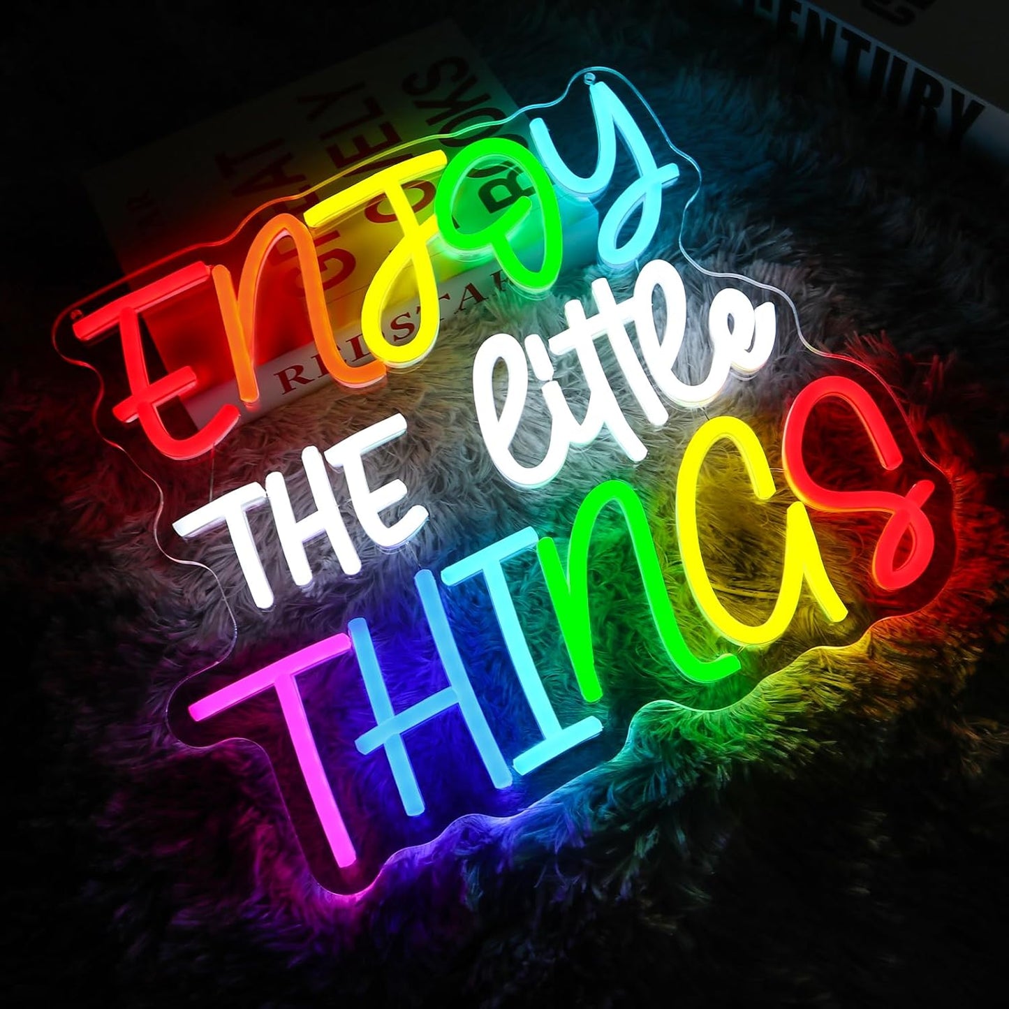 Enjoy The Little Things Neon Sign for Wall Decor Dimmable Inspirational Led Sign for Bedroom Motivational Neon Light for Home Classroom Study Room School Cafe Bar Club Party Decoration