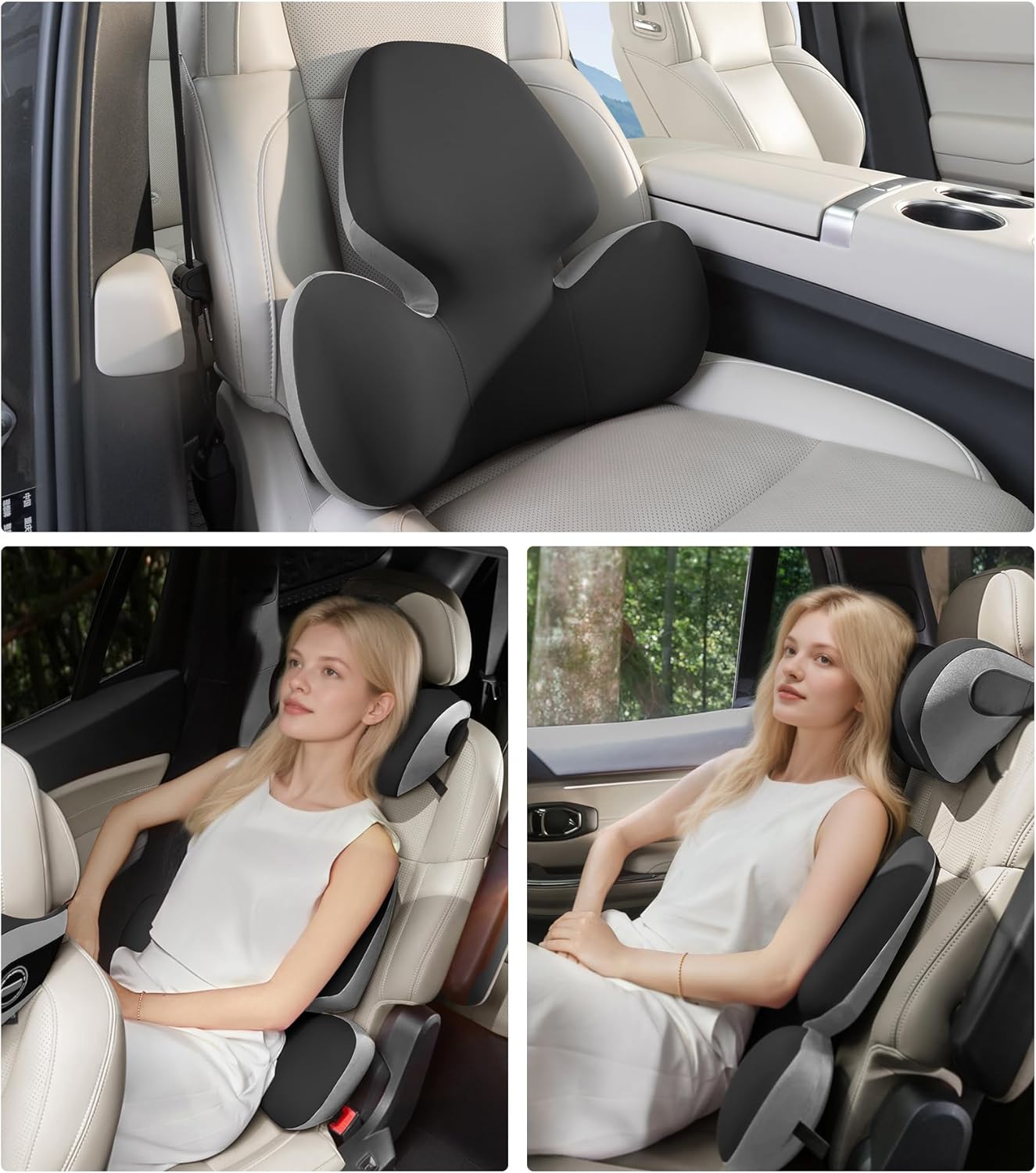 BEBAS Lumbar Support Pillow for Office Chair - Ergonomic Memory Foam Back Cushion for Lower Back Pain Relief - Washable & Breathable Cover - Fits Car Seats, Gaming Chairs & Wheelchairs - Black Gray