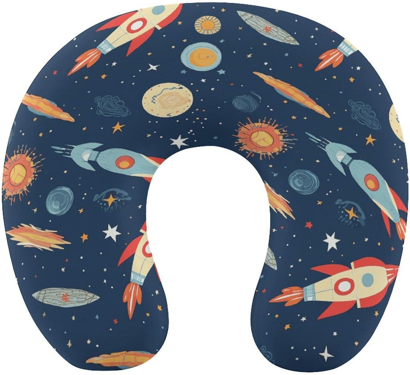 Rocket in Space Neck Pillow Memory Foam U Shaped Pillows Portable Pillows for Shoulder Travel Head Support Pillow with Concealed Zipper for Airplane Car Home Office