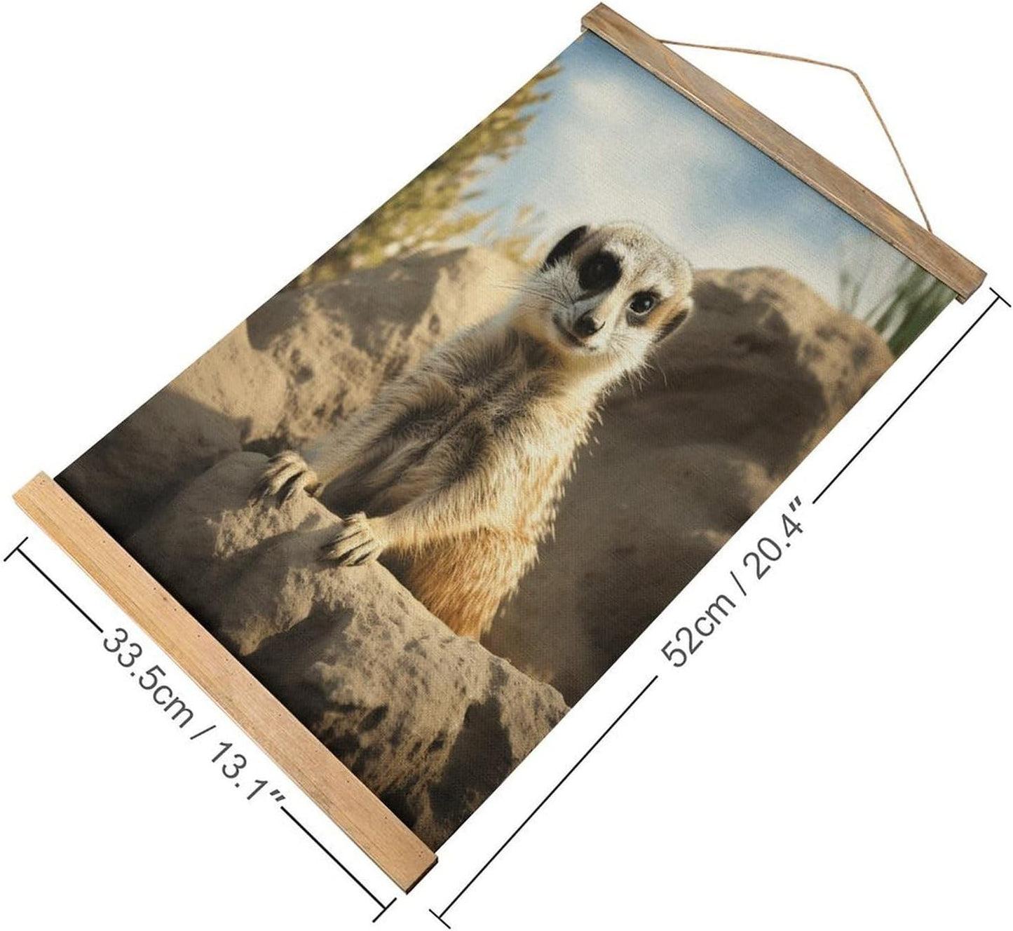 Vintage Meerkat Animal Poster with Wooden Frame Personalized Linen Hanging Scroll Painting Rustic Wall Hanging Illustrative Modern Artwork Decor for Home Living Room Bedroom Office