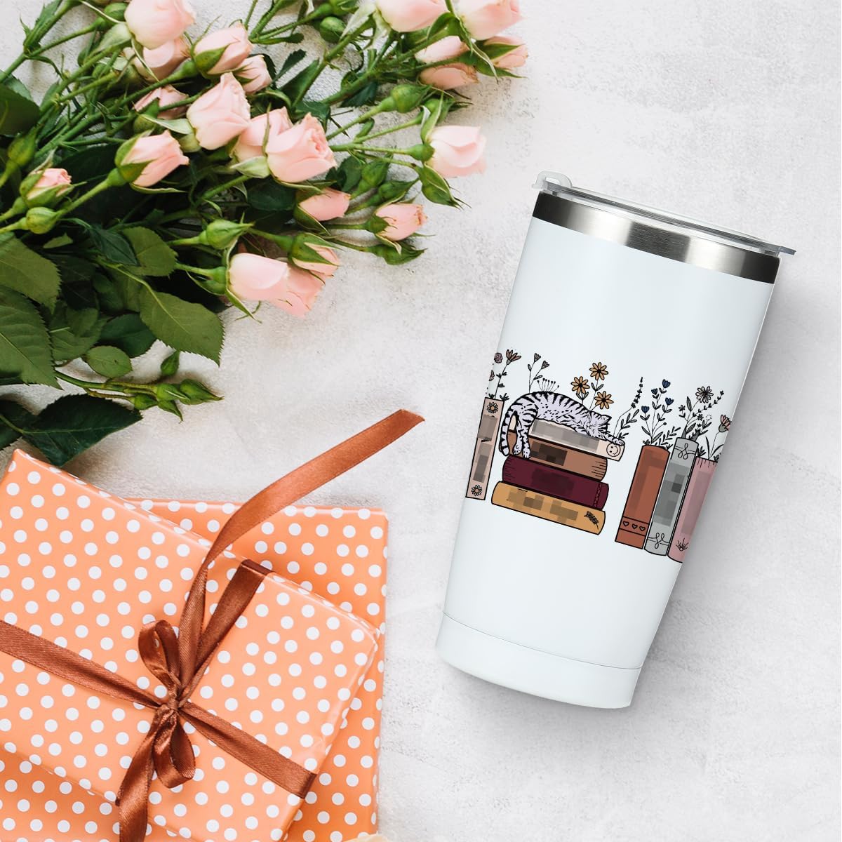 Inspired Tumbler Book Decor Book Lovers Gifts Bookish Coffee Mug Music Lover Gift for Women Coworker Appreciation Birthday Christmas 20 oz Stainless Steel Travel Cup Insulated Thermos with Lid