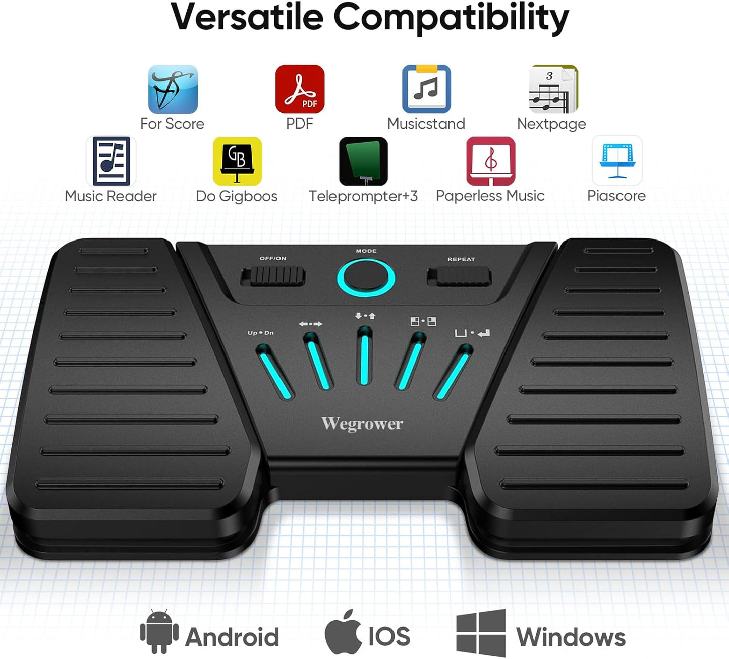 Wireless Page Turner Pedal for Musical Instruments，Portable Bluetooth Foot Pedal, Silent Rechargeable Music Page Turner with Anti-Slip Rubber for iPad, Tablets, Phone