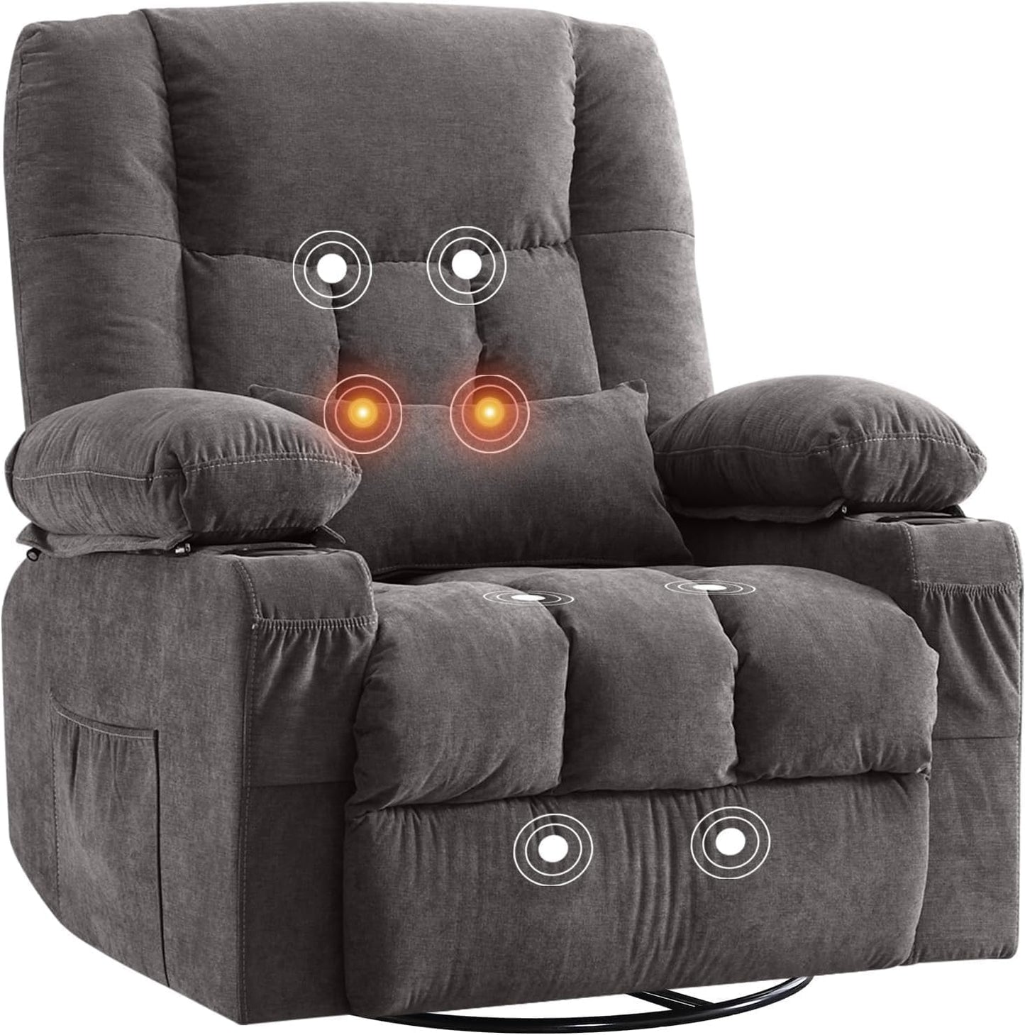 Massage Swivel Rocker Recliner Chair with Vibration and Heat Ergonomic Lounge Chairs Rocking Function and Side Pocket for Living Room Bedroom Meeting