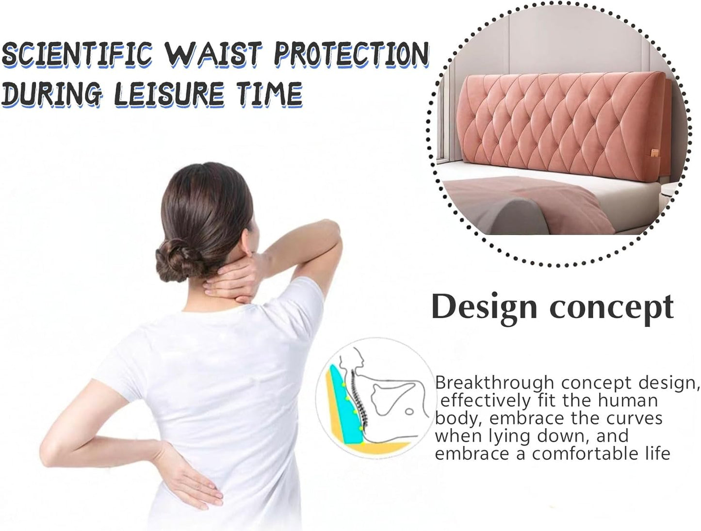 Headboard Cushion Reading Pillow Wall Mounted Headboard Upholstered Home Dorm Day Bed Backrest Wedge Bolster Neck Lumbar Support Cushion(Size:200cm/79in,Color:Pink1)