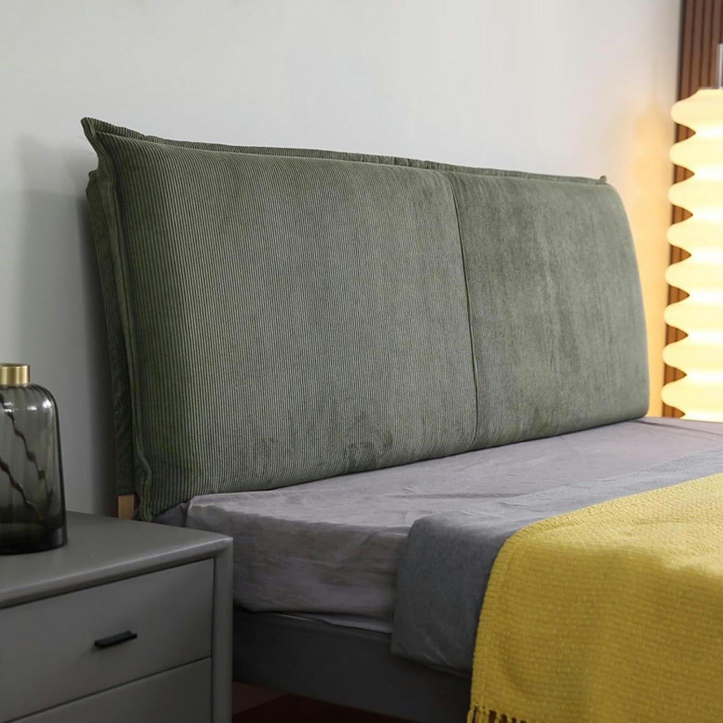 AMNOOL BedHead Upholstered Headboard Pillowboard Large Backrest,Corduroy Reading Pillow Wall Mounted Headboard Lumbar Support Cushion Daybed Tatami Bolster, Green
