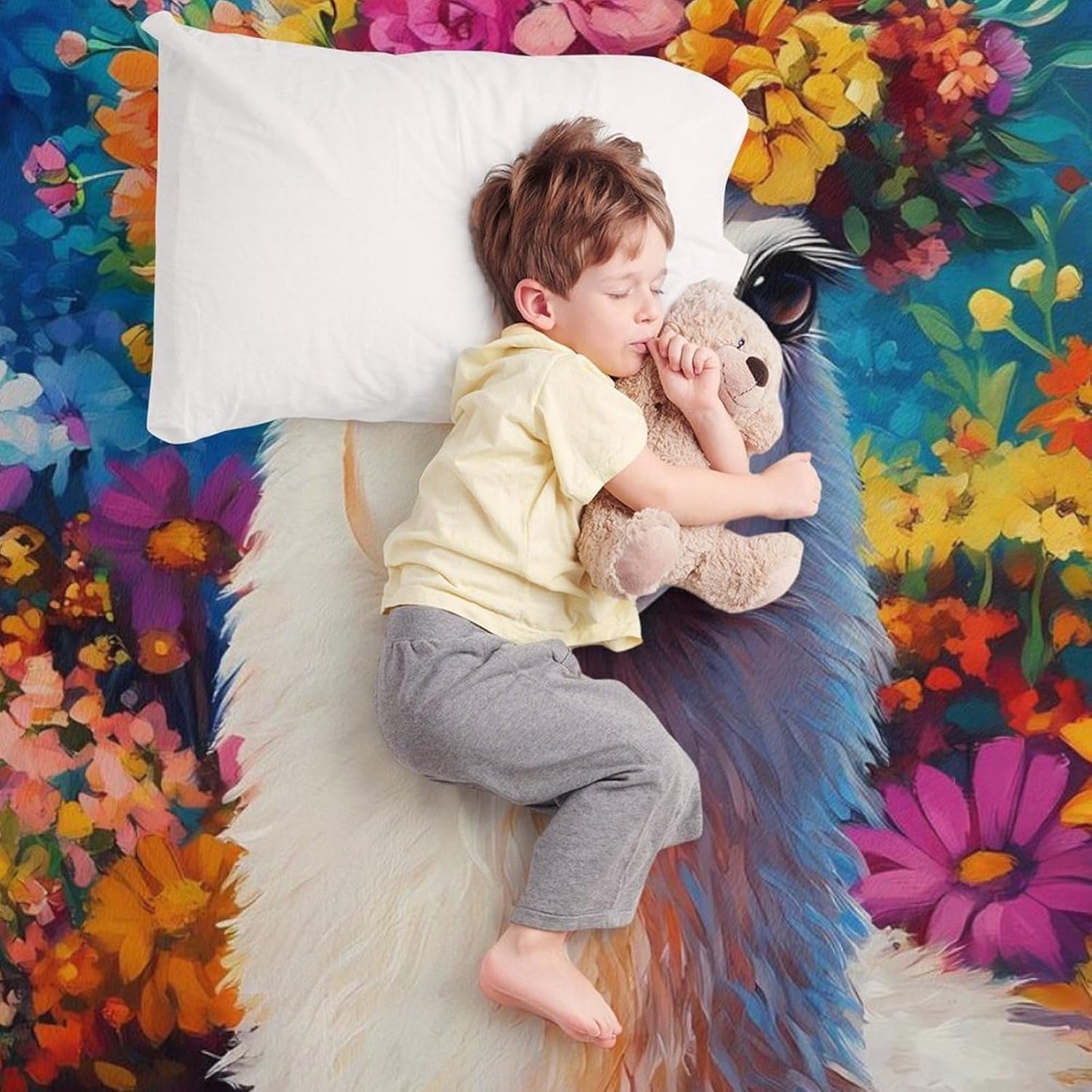 Llama Flower Throw Blanket for Couch Bed Plush Cozy Fuzzy Flannel Blanket for All Season 50"x60"
